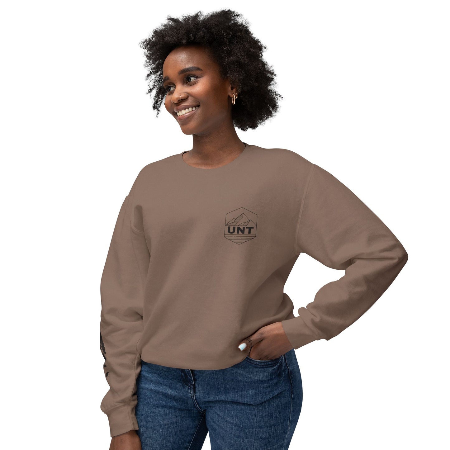 Tree & Bear on Sleeve Unisex Lightweight Crewneck Sweatshirt