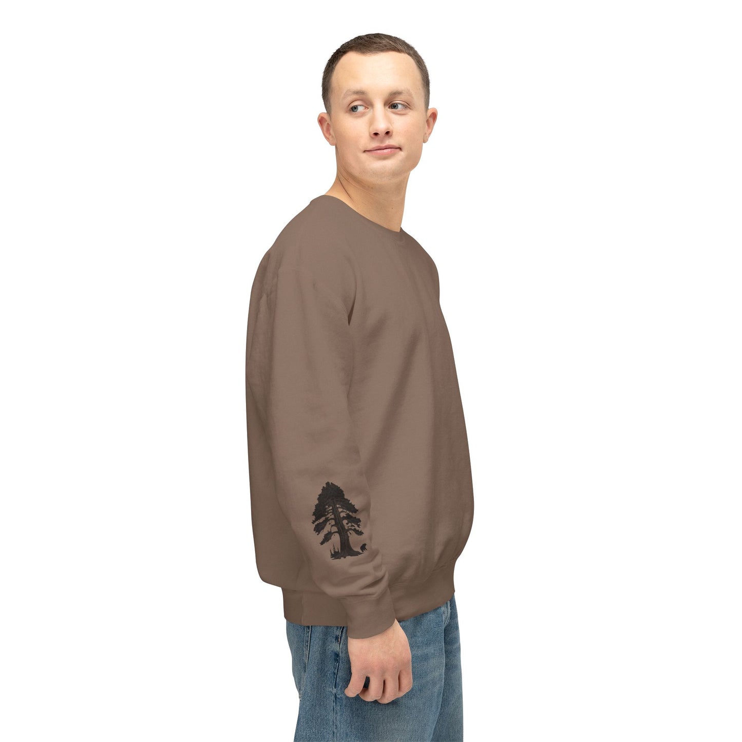 Tree & Bear on Sleeve Unisex Lightweight Crewneck Sweatshirt