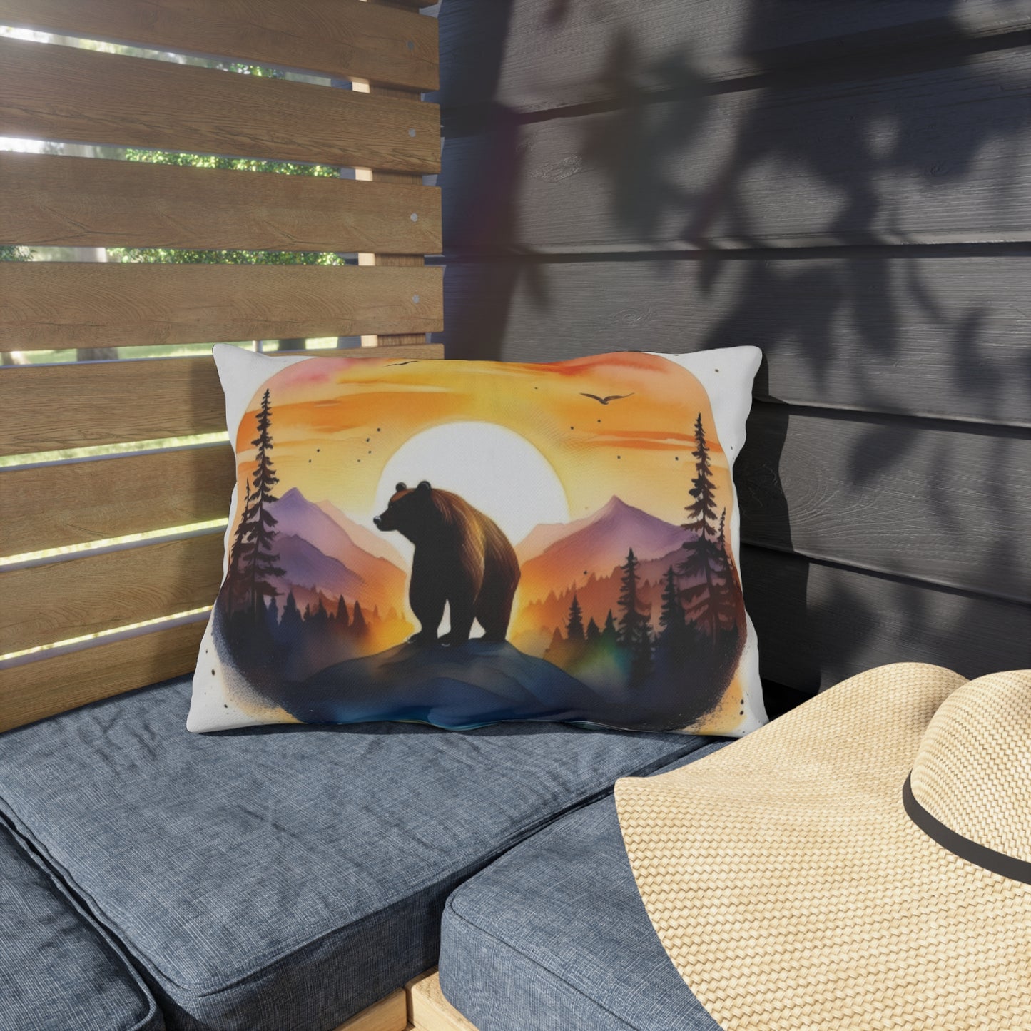 bear sunset Outdoor Pillows