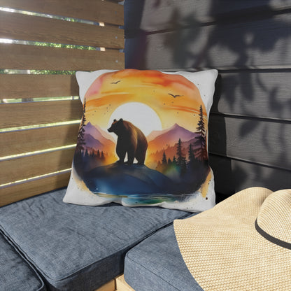 bear sunset Outdoor Pillows