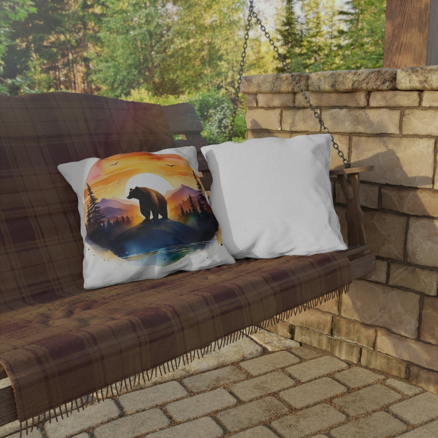 bear sunset Outdoor Pillows