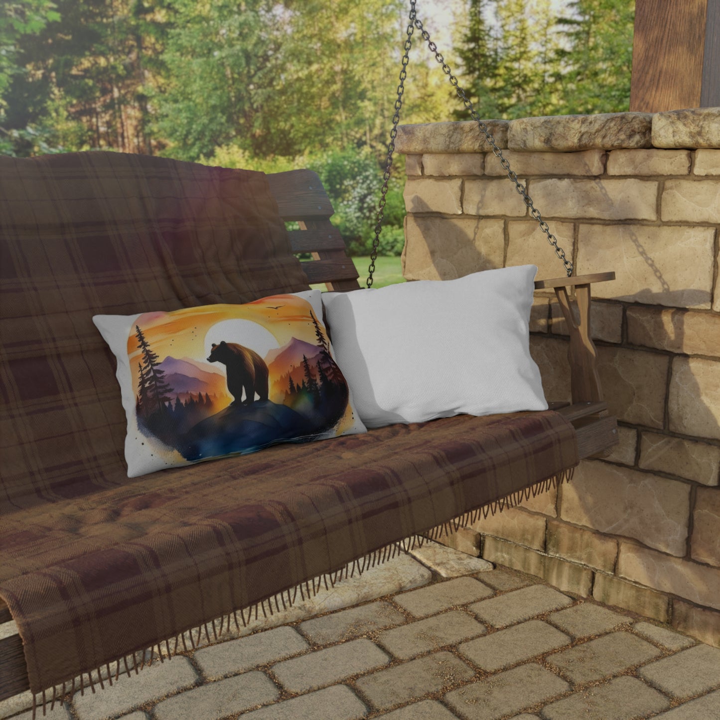 bear sunset Outdoor Pillows