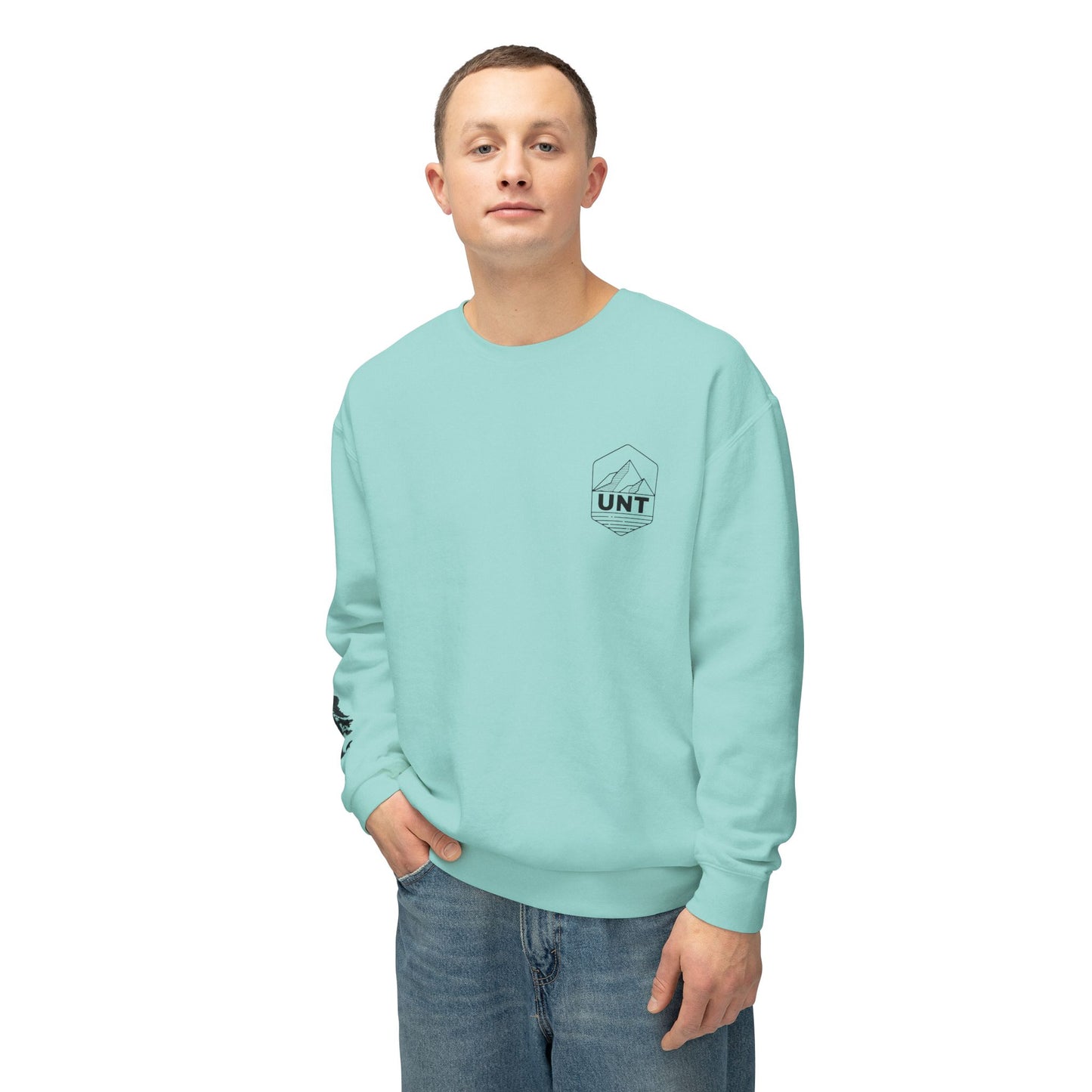 Tree & Bear on Sleeve Unisex Lightweight Crewneck Sweatshirt