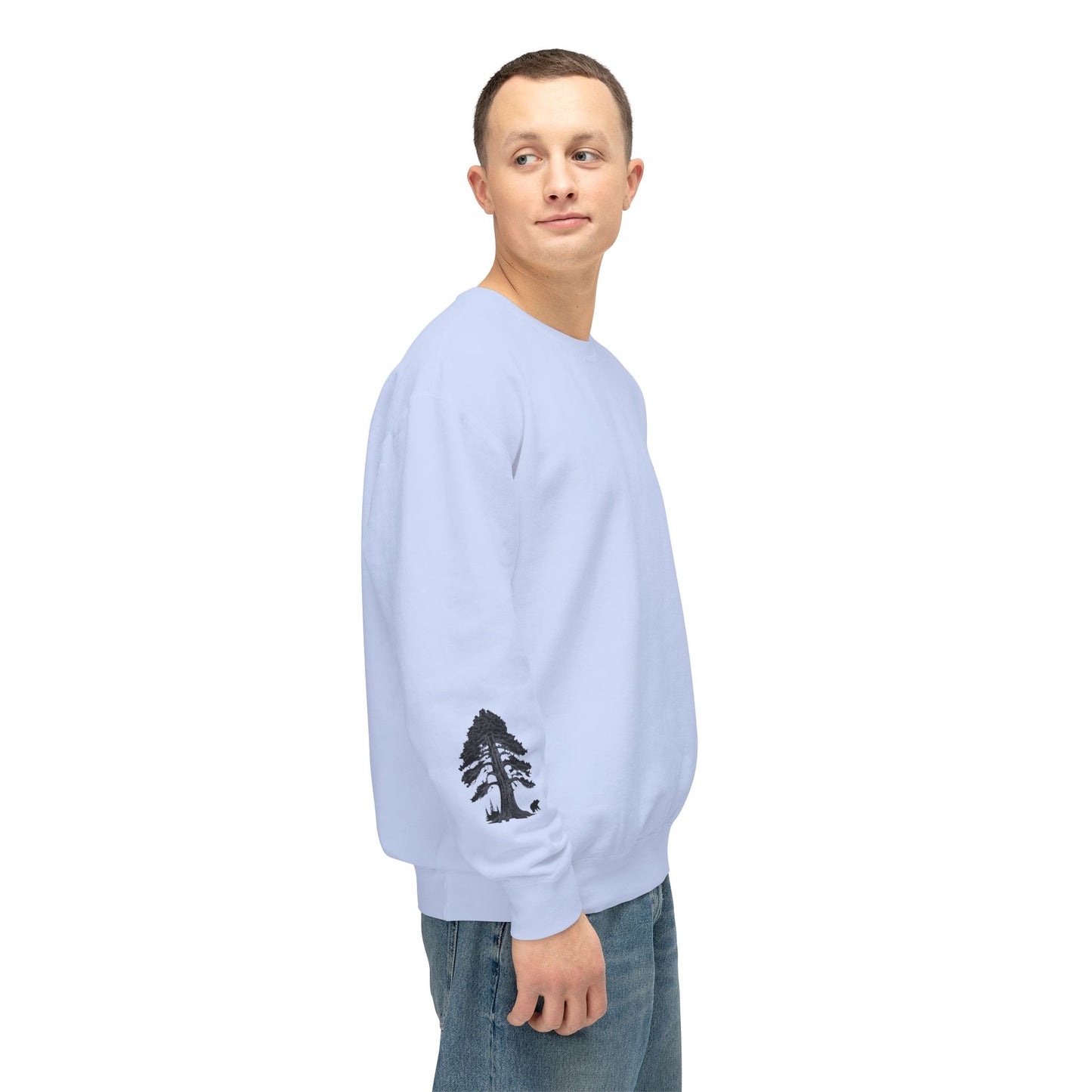 Tree & Bear on Sleeve Unisex Lightweight Crewneck Sweatshirt