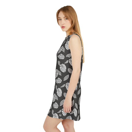 Leaf Print A-line Sleeveless Dress