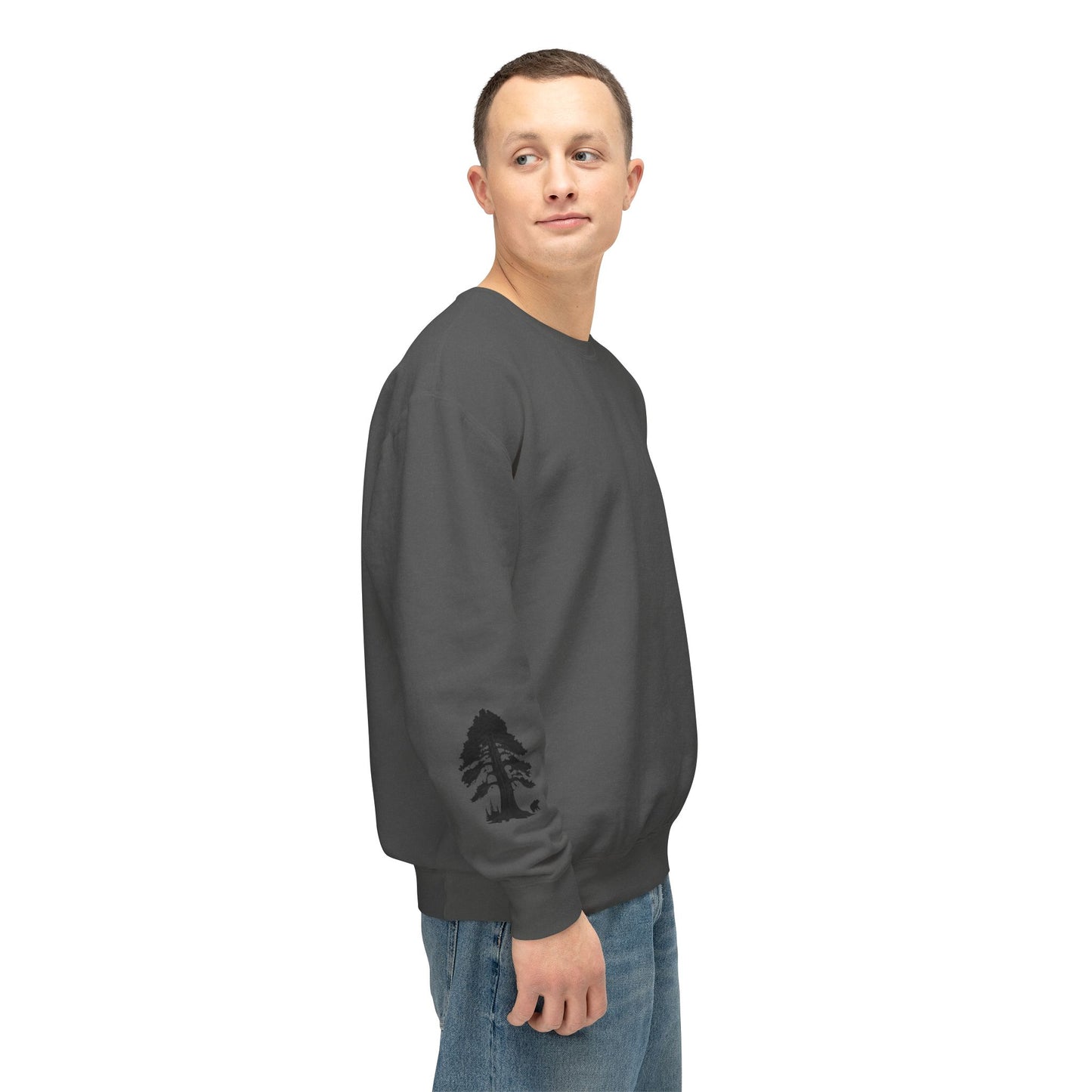 Tree & Bear on Sleeve Unisex Lightweight Crewneck Sweatshirt