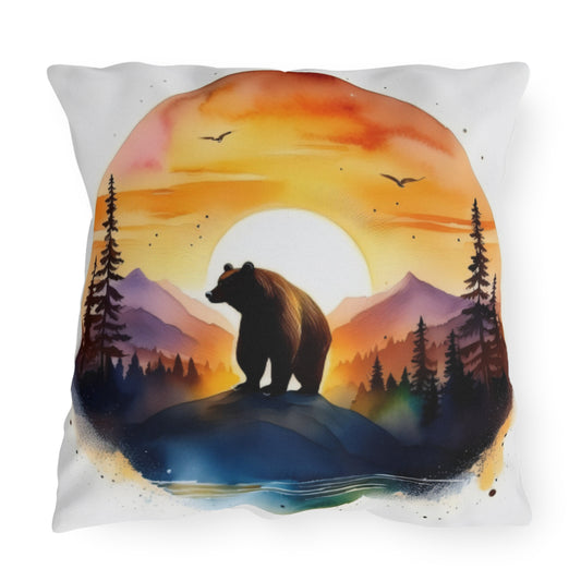 bear sunset Outdoor Pillows