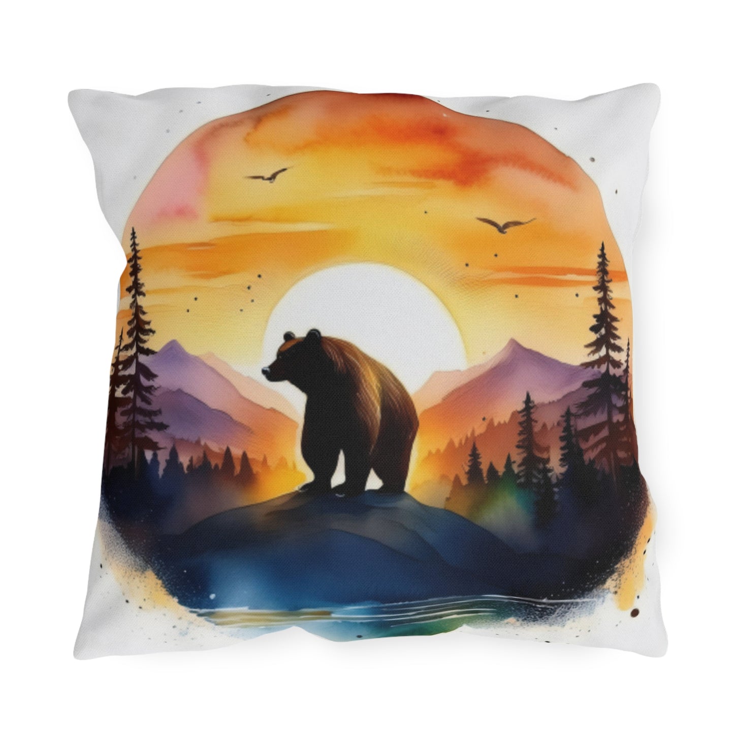 bear sunset Outdoor Pillows