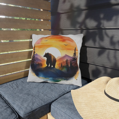 bear sunset Outdoor Pillows