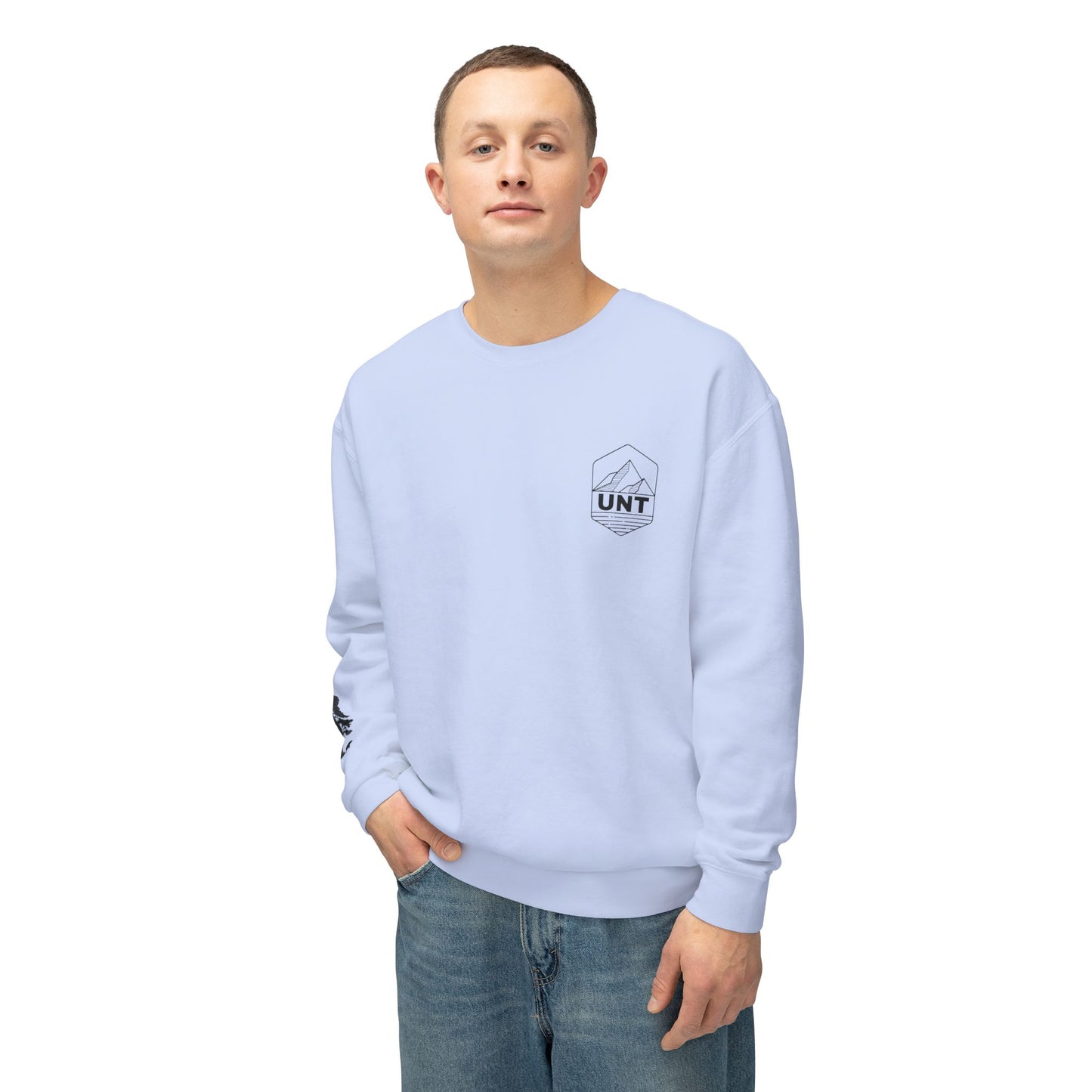 Tree & Bear on Sleeve Unisex Lightweight Crewneck Sweatshirt